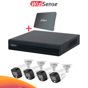 Kit Dahua 4 Cámaras Full Color 2MP con Micrófono + DVR WizSense con IA y SSD 512GB