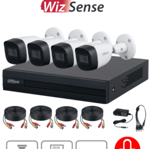 Kit Dahua 4 Cámaras Metálicas 2MP con Micrófono + DVR WizSense con IA y H.265+
