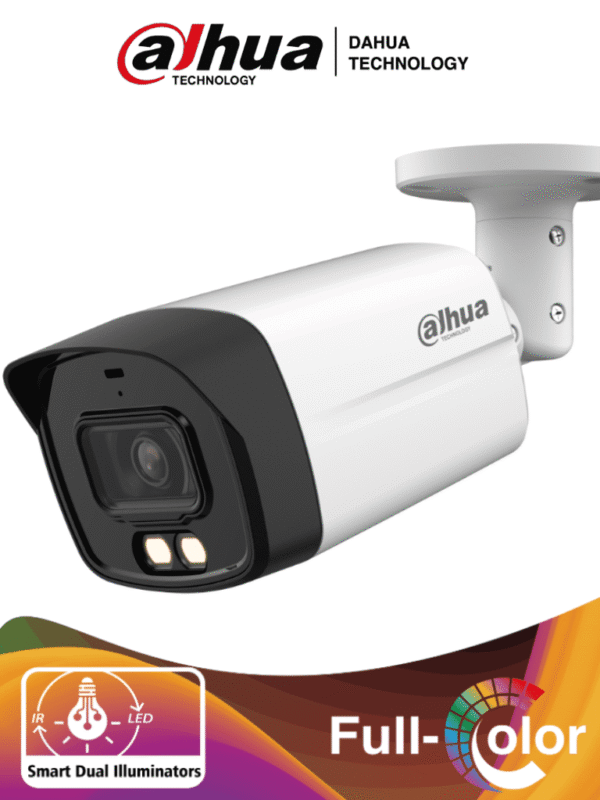 Camara Bullet 4k Iluminador Dual Inteligente + Full Color Lente de 2.8mm 106 Grados de Apertura Microfono Integrado 40 Metros de Iluminación IR y Visible WDR Real de 120 dB IP67 - DH-HAC-HFW1801TLMN-IL-A