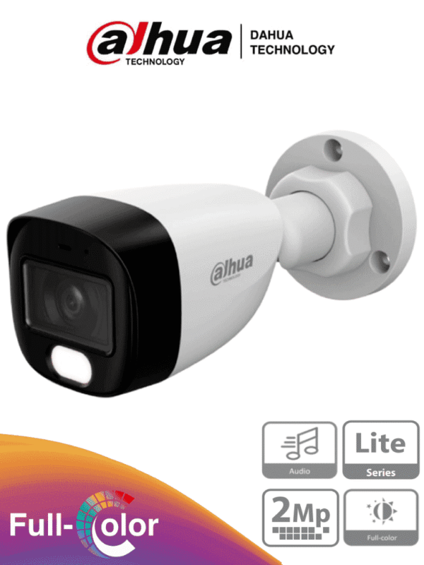 Cámara Bullet Full Color 1080p Llente de 2.8mm 107 8° de Apertura Micrófono Integrado 30 Metros de Luz Visible DWDR Starlight IP67 Compatible con CVI/AHD/CVBS - DH-HAC-HFW1209CN-A-LED-S3