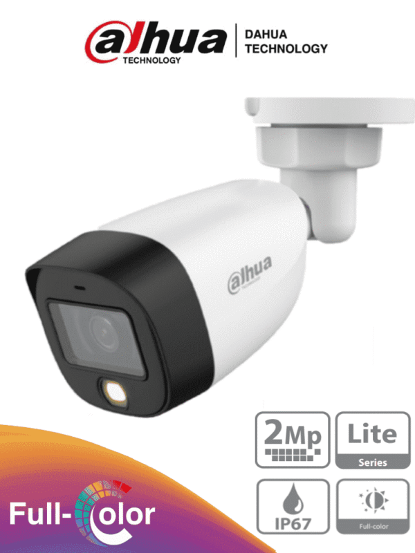 Cámara Bullet Full Color 1080p Lente de 2.8mm 106 Grados de Apertura Luz Blanca de 20 Mts DWDR Starlight IP67 Soporta CVI/AHD/CVBS - DH-HAC-HFW1209CN-LED-0280B