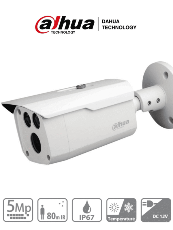Camara Metalica Bullet de 5 Megapixeles Lente de 3.6 mm 92 Grados de Apertura IR de 80 Mts IP67 Soporta: CVI/CVBS/AHD/TVI - DH-HAC-HFW1500DN-0360B