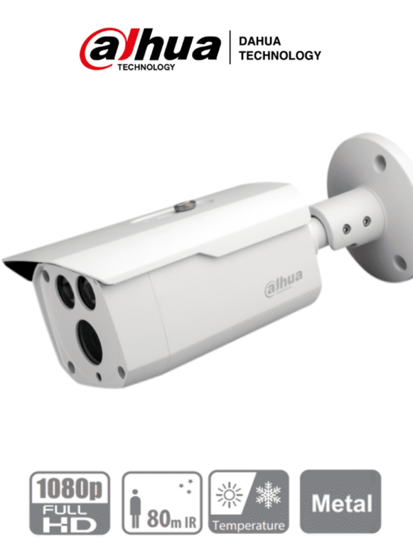 Camara Metálica Bullet HDCVI 1080p Lente 3.6 mm 87.5 Grados de Apertura Smart IR 80 Mts IP67 DWDR BLC HLC TVI/AHD/CVBS - DH-HAC-HFW1200DN-0360B-S5