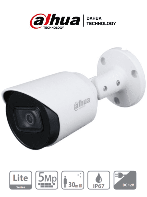 Camara Metalica Bullet de 5 Megapixeles Lente de 2.8mm 111 Grados de Apertura IR de 30 Metros IP67 Soporta CVI/CVBS/AHD/TVI - DH-HAC-HFW1500TN-0280B