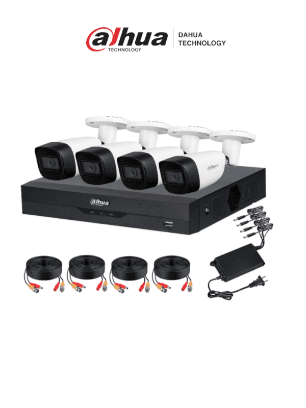 Kit de vigilancia de 4 canales 5 MP con audio y DVR WizSense con reconocimiento facial y H.265+ Soporta 4 canales + 4 IP o hasta 8 IP Incluye 4 canales SMD Plus para búsqueda de humanos y vehículos - DH-KIT/XVR5104HS-4KL-I3/4-HFW1500CMN-A-0280B-S2
