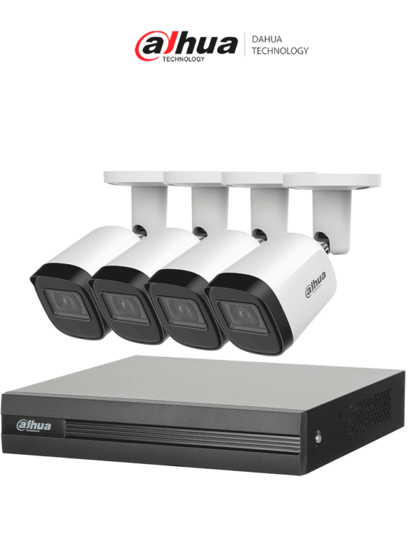 Kit de 4 Cámaras Metálicas 5 MP Lente de 2.8mm y un DVR Cooper-I WizSense 4 Canales + 1 IP o Hasta 5 Canales IP Soporta Con IA H.265+ SMD Plus y Búsqueda de Humanos y Vehículos - DH-KIT/XVR1B04H-I/4-B2A51N-U-0280B-S2