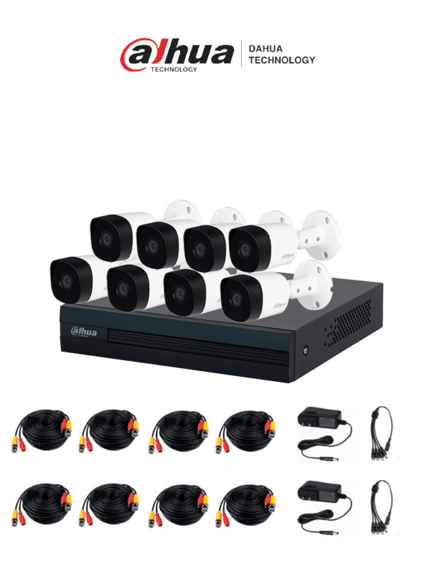 Kit de 8 Canales DVR Cooper-I WizSense con IA y H.265+ 8 cámaras B2A21 de 1080p metálicas soporte para hasta 10 canales IP 4 canales con SMD Plus para detección de humanos y vehículos - DH-KIT/XVR1B08-I/8-B2A21N-0360B