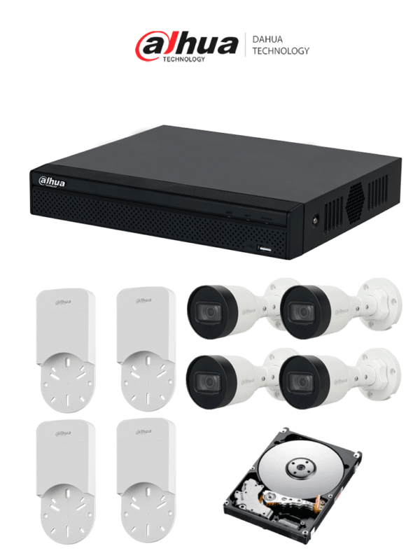 Kit IP de 4 canales con NVR con 4 puertos PoE 1TB de almacenamiento y 4 cámaras bullet de 2MP con clasificación IP67 Incluye caja de conexiones PFA12A de policarbonato resistente ideal para exteriores - DH-KIT/NVR1104HS-P-S3/H-1T/4-H + DH-PFA12A