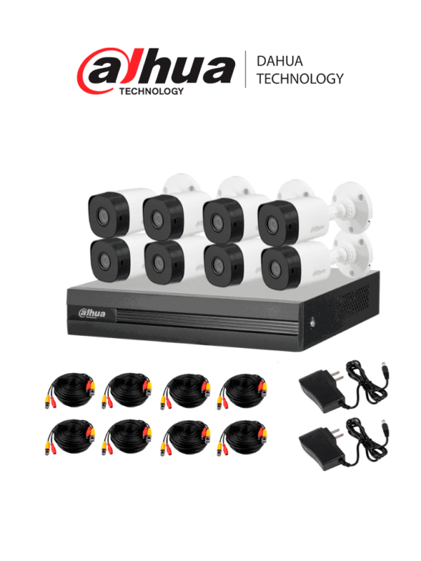 Kit de 8 Canales 2 Megapixeles DVR Cooper-I WizSense Con IA H.265+ 8 Camaras B1A21 1080p 8 Canales + 2 IP o Hasta 10 Canales IP 4 Canales SMD Plus Busqueda de Humanos y Vehiculos - DH-KIT/XVR1B08-I/8-B1A21N-0360B
