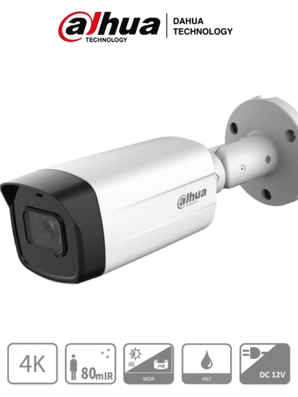 Camara Metalica Bullet 4k 8 Megapixeles Super Adapt Lente de 2.8mm 106 Grados de Apertura IR de 80 Metros WDR Real de 120 dB Soporta: CVI/TVI/AHD/CVBS IP67 - DH-HAC-HFW1801TMN-I8