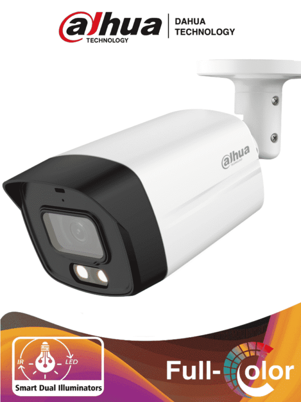 Camara Bullet de 2 Megapixeles Iluminador Dual Inteligente + Full Color Lente de 2.8mm 107 Grados de Apertura Microfono Integrado 40 Metros de Iluminación IR y Visible WDR Real de 130 dB IP67 - DH-HAC-HFW1239TLMN-IL-A