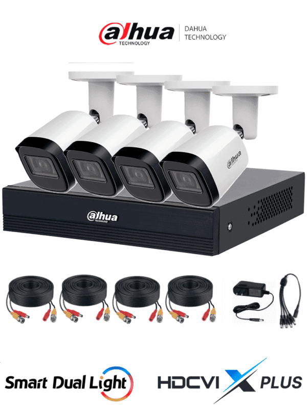 Kit 4 Canales 2 MP DVR Cooper-U WizSense con IA Cámaras Metalicas B2A21N-U-0280B Hasta 5 Canales IP Rendimiento Max 20Mbps Soporta HDCVI & AHD & TVI & CVBS - DHI-KIT/XVR1B04-I/T/4-B2A21N-U-0280B