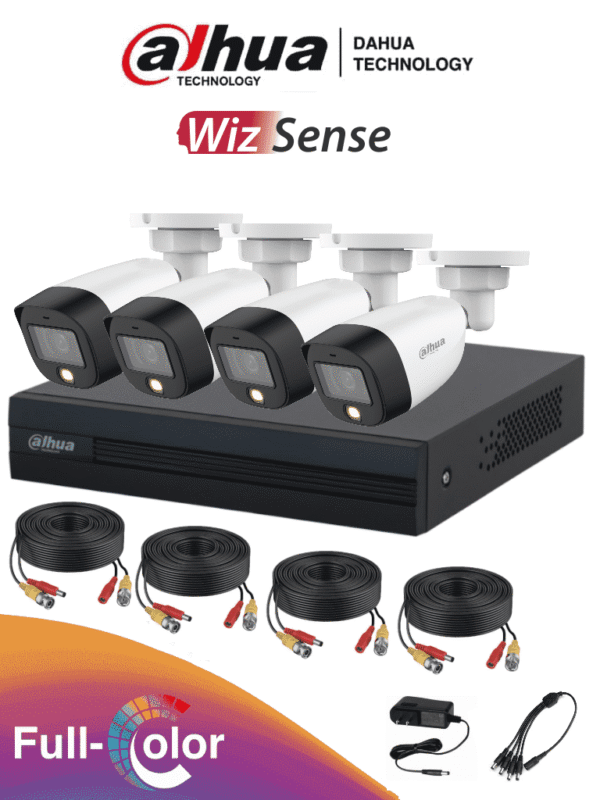 Kit de 4 canales Full Color de 2 MP Incluye 4 cámaras HFW1209CN-LED DVR Cooper-I WizSense con IA H.265+ y 4 canales + 1 IP (o hasta 5 canales IP) Búsqueda avanzada de humanos y vehículos - DH-KIT/XVR1B04-I/4-HFW1209CN-LED-0280B