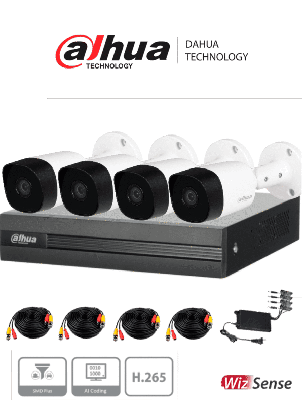 Kit de 4 Ch de 5 MP DVR Cooper-I WizSense Con IA H.265+ 4 Camaras Metálicas B2A51 4 Ch + 1 IP o Hasta 5 Ch IP 4 Ch SMD Plus Busqueda de Humanos y Vehiculos - DH-KIT/XVR1B04H-I/4-B2A51N-0280B-S2