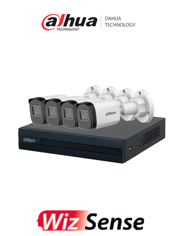 Kit de Videovigilancia con DVR Cooper-I WizSense IA 8 canales +2 IP o Hasta 10 Canales IP y 4 cámaras B1A21-U de 2MP Graba en H.265+ y permite búsqueda de humanos y vehículos con SMD Plus - DH-KIT/XVR1B08-I/4-B1A21N-U-0360B
