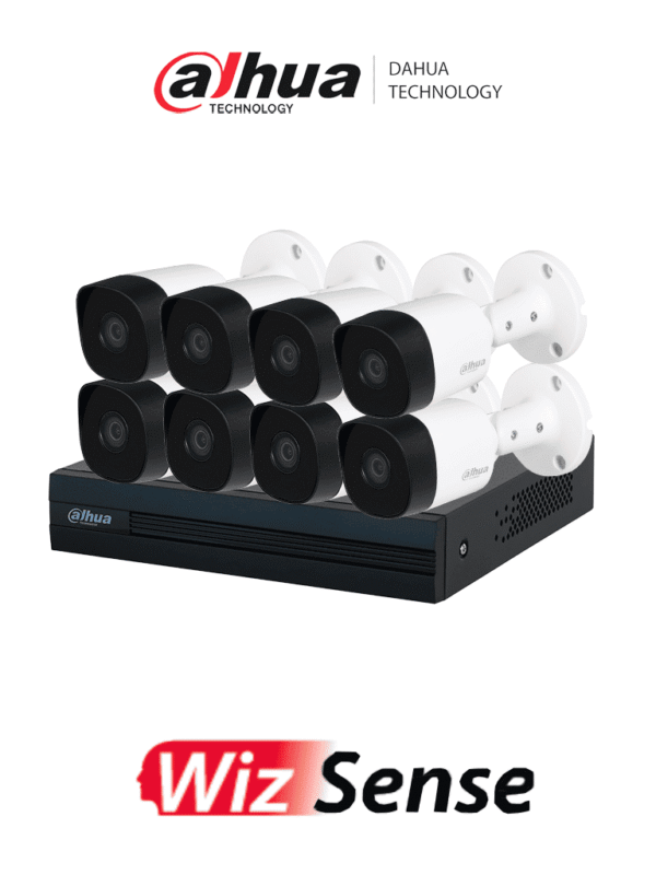 Kit con DVR Cooper-I WizSense de 8 Canales ofrece 8 cámaras de 2 MP con visión 1080p tecnología de IA y compresión H.265+ Admite hasta 10 canales IP incluye SMD Plus y permite búsqueda de personas y vehículos - DH-KIT/XVR1B08-I/8-B2A21N-U-0360B