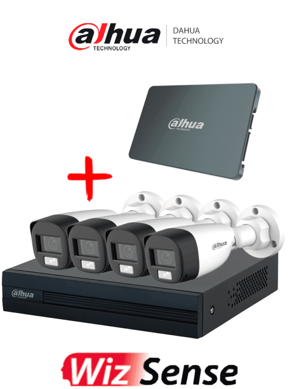 Kit Iluminación Dual de 4 Canales con SSD de 512GB 4 Camaras IL de 2 Megapixeles con Microfono DVR Cooper-I WizSense Con IA 4 Ch+1 IP - DH-XVR1B04-I/DH-HAC-HFW1200CLN-IL-A/DHI-SSD-V800S512G