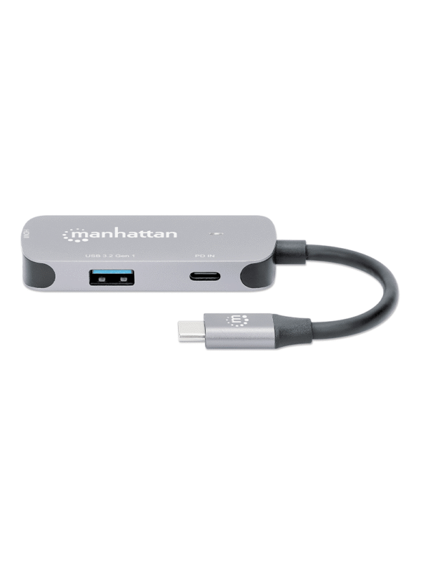 Convertidor Docking USB-C a HDMI 3 en 1 con PD Un conector USB 3.2 tipo C macho a un puerto HDMI (4K@60Hz) un USB-A (5 Gbps) y un USB-C PD (100 W) convertidor multipuerto con puerto de carga de paso aluminio gris espacial - 190299