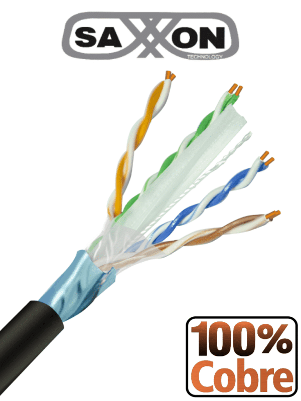 Bobina de Cable FTP Cat6 100% Cobre 305 Metros Blindado Color Negro Uso Exterior Ideal para Cableado de Redes de Datos y Video Cert ISO9001 UL RoSH - OFTPCAT6COPEXT