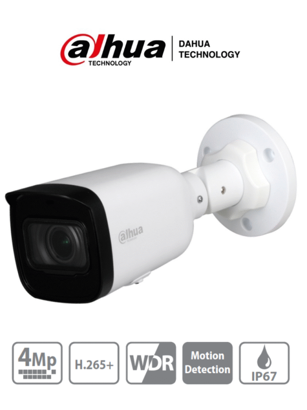 Camara IP Bullet de 4 Megapixeles Lente Motorizado de 2.8 a 12mm H.265 IR de 50 Metros WDR Real 3D DNR Ranura para MicroSD IP67 PoE - DH-IPC-HFW1431T1N-ZS-2812-S4