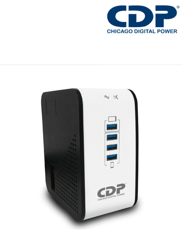 Regulador de Voltaje de Escritorio NEMA 5-15 1000VA 500W 8 tomas de salida 1 Toma para carga de tablet 3 Tomas para carga de smartphone - R2CU-AVR1008