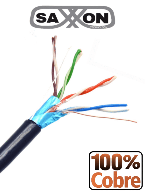 Bobina de Cable FTP Cat5e 100% Cobre 305 Metros Blindado Color Negro Uso Exterior Ideal para Cableado de Redes de Datos y Video Cert ISO9001 UL RoSH - OFTPCAT5ECOPE305N