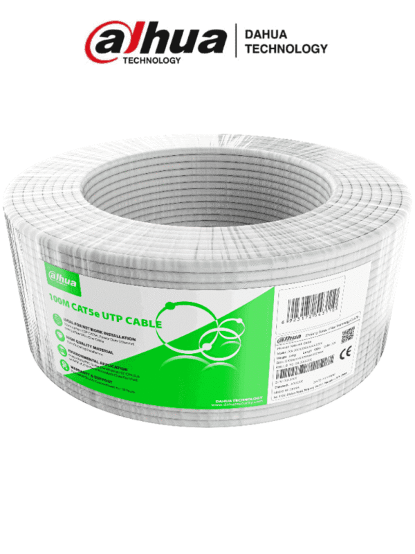 Bobina de 100 metros de cable UTP Cat 5e fabricado con conductores de aluminio revestidos de cobre (CCA) en color blanco Ideal para uso en interiores con cubierta FR-PVC retardante de flama - DH-PFM922I-5EUN-C-100