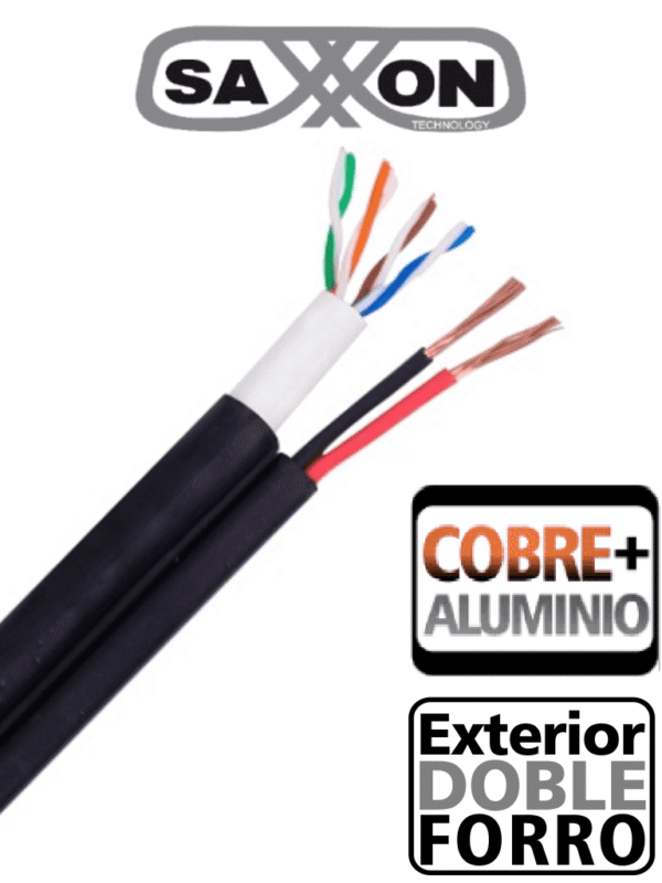 Bobina de Cable UTP Cat5e Siames 305 Metros Uso Exterior CCA UTP+Cables de Energía Cal 18 AWG Doble Forro en Cable UTP Ideal para Cableado de Video - OUTP5ECCAEXT2E