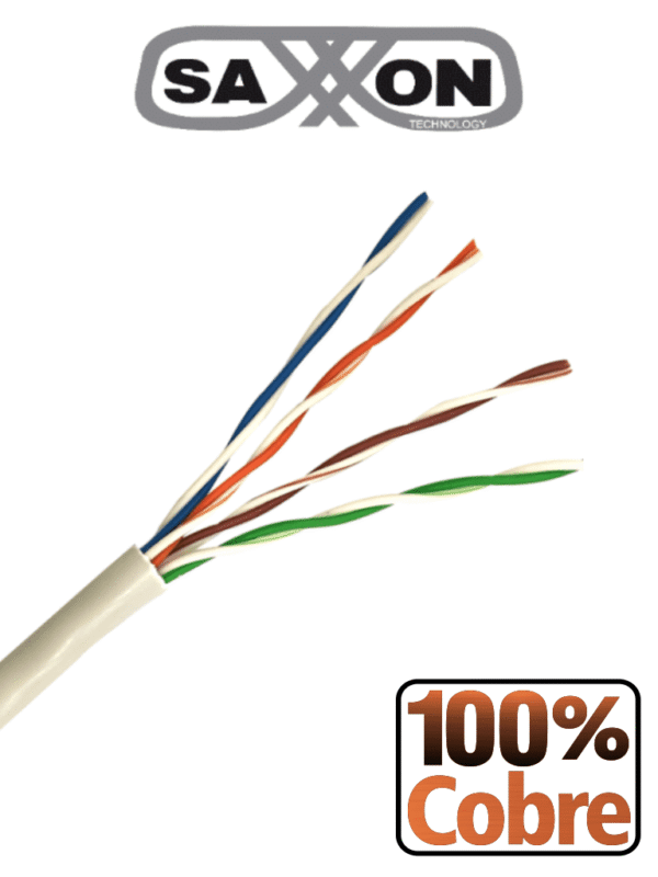 Bobina de Cable UTP Cat5e 100% Cobre 100 Metros Color Blanco Uso Interior 4 Pares Soporta Pruebas de Rendimiento Ideal para Cableado de Redes y Video - OUTP5ECOP100BC