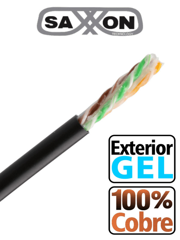 Bobina de Cable UTP Cat6 100% Cobre con Gel 305 Metros Uso Exterior Color Negro Cumple con Estandares: ISO IEC 11801 Ed2; EIA TIA568 Ideal para Cableado de Redes y Video - OUTPCAT6GCOPEXT