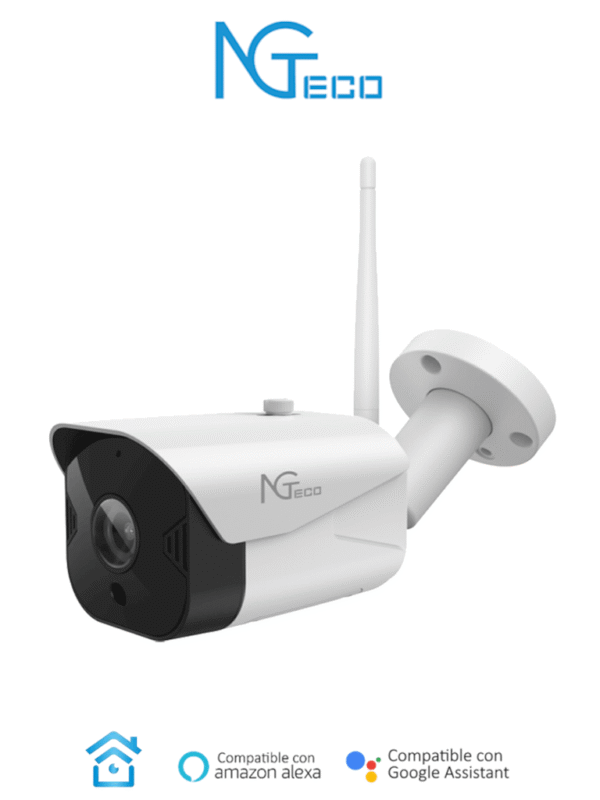 Cámara Bullet Wi Fi 1080P Distancia IR 15 metros Almacenamiento local y en la nube Control Remoto Audio Bi-direccional Funciona con Alexa - NG-C401