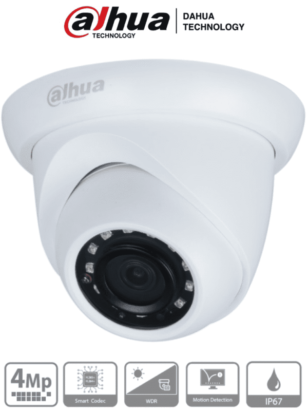 Camara IP Domo de 4 Megapixeles Lente de 2.8mm 93 Grados de Apertura H.265+ WDR Real de 120 dB IR de 30 Metros IP67 PoE - DH-IPC-HDW1431SN-S4