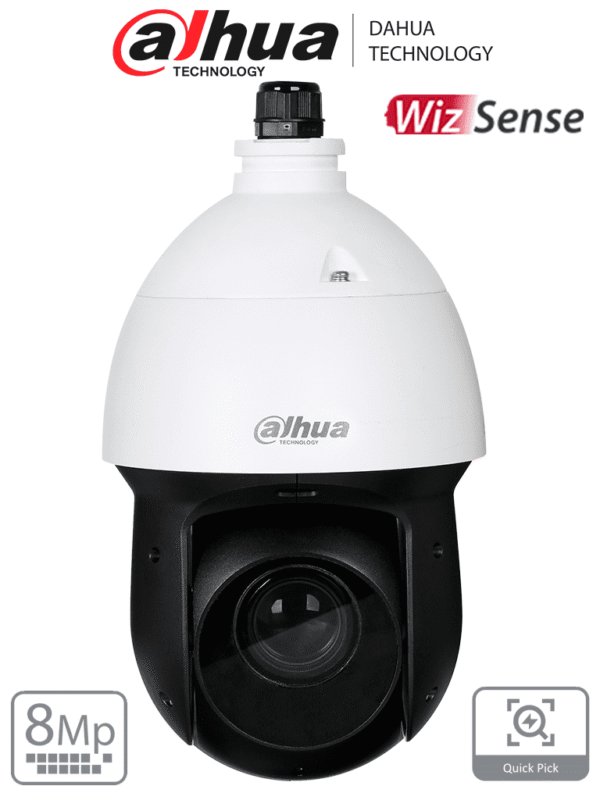 Cámara IP PTZ de 8 MP WizSense 25x de Zoom óptico IR de 100 m H.265+ WDR Real de 120 dB Protección perimetral Detección de rostros SMD 4.0 Ranura para MicroSD IP66 E&S de Alarma y Audio - DH-SD49825GB-HNR