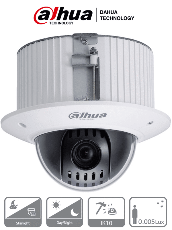 Cámara Domo PTZ de 2 Megapíxeles 1080p 15x de Zoom Óptico Montaje en Plafón o Techo Falso WDR Real de 120 dB Starlight Antivandalica IK10 - DH-SD42C215-HC-LA