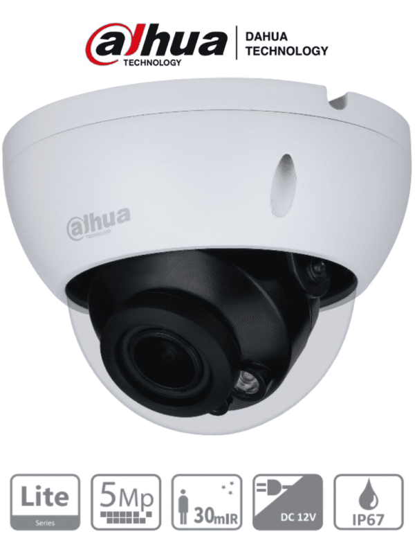 Camara Domo Antivandalica de 5 Megapixeles Lente Motorizado de 2.7-12mm Ir de 30 mts IP67 IK10 Soporta CVI/AHD/TVI/CVBS - DH-HAC-HDBW1500RN-Z-2712-S2