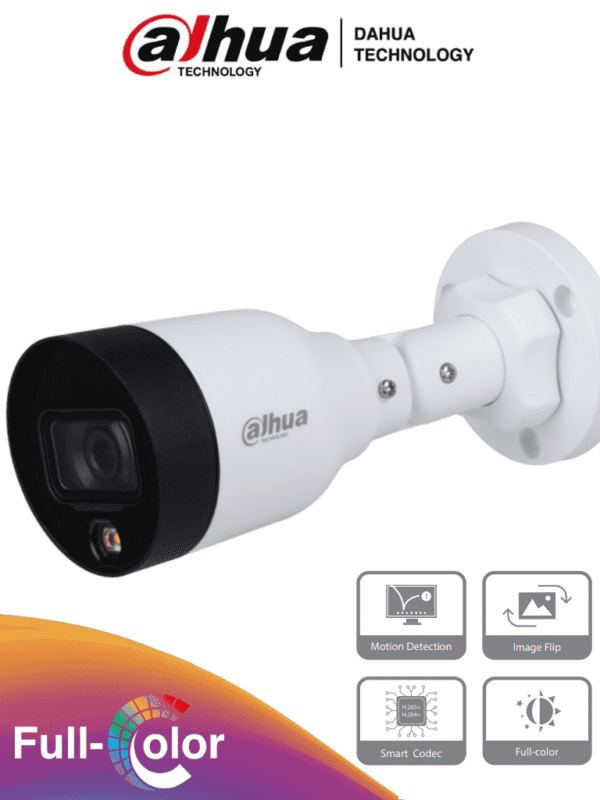 Cámara IP Bullet Full Color 2 Megapixeles Lente de 2.8mm Luz Blanca de 15 Mts H.265 IP67 PoE DWDR - DH-IPC-HFW1239S1N-LED-0280B-S4