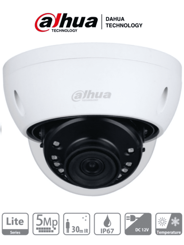 Cámara Domo de 5 Megapixeles Antivandalica Lente de 2.8mm 111 Grados de Apertura IR de 30 Mts IP67 IK10 Soporta: CVI/CVBS/AHD/TVI - DH-HAC-HDBW1500EN-0280B