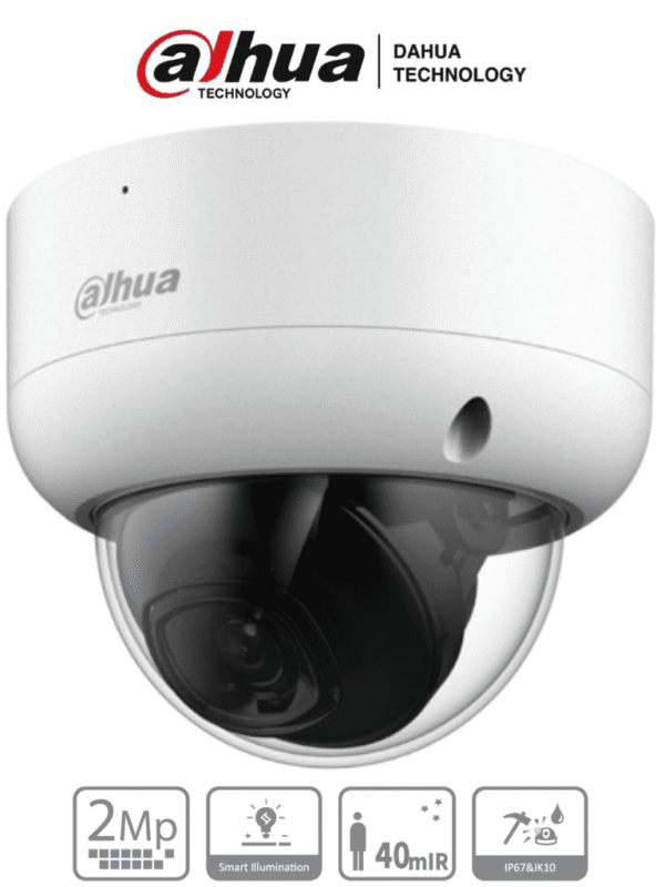 Cámara Domo de 2 Megapíxeles Antivandálica 1080p Lente 2.8mm 115 Grados de Apertura IR de 40 Metros Super Adapt Protección IK10 Uso Exterior IP67 Soporta: HDCVI/TVI/AHD/CVBS - DH-HAC-HDBW1200EAN