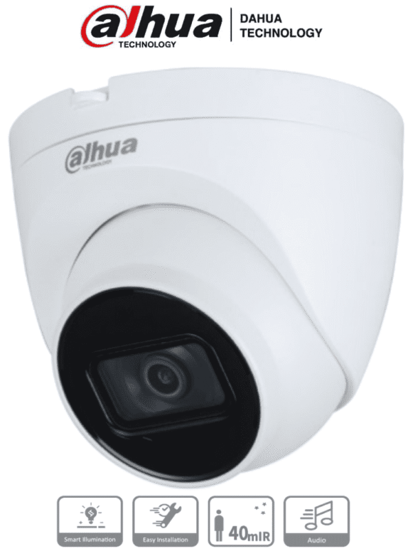 Cámara Metalica y policarbonato domo Dahua de 2 MP con lente de 2.8mm ángulo de 102 grados IR de 40 m micrófono integrado instalación rápida DWDR IP67 y diseño en - DH-HAC-HDW1200TQP-A