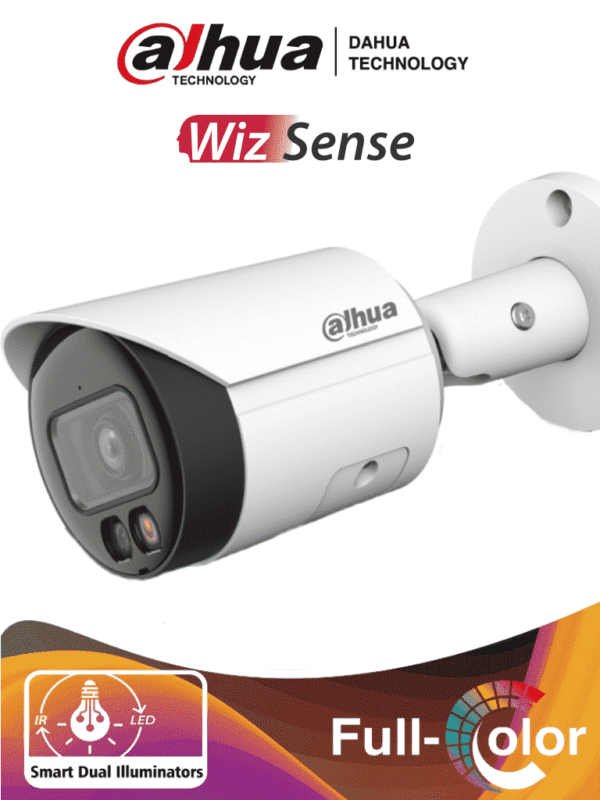 Camara Metalica Bullet IP 4 Megapixeles Iluminador Dual Inteligente+Full Color WizSense Lente de 2.8mm 95 Grados Microfono Integrado 30 Mts de IR y Luz Visible Ranura MicroSD WDR 120dB SMD Plus PoE - DH-IPC-HFW2449S-S-IL