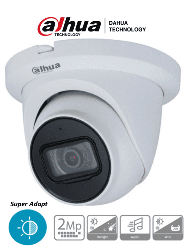 Camara Metalica Domo 1080p Super Adapt Lente de 2.8mm 107 Grados de Apertura Microfono Integrado IR de 60 mts WDR Real de 130 dB IP67 en Domo y Cubierta Instalación Rápida Soporta: CVI/CVBS/AHD/TVI - DH-HAC-HDW1231TMQN-A