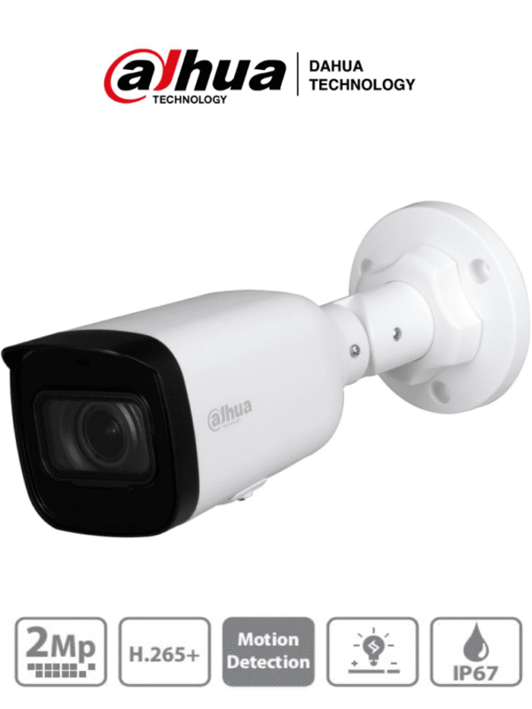Camara IP Bullet de 2 Megapixeles Lente Motorizado de 2.8 a 12mm H.265+ IR de 50 Mts IP67 PoE Ranura para MicroSD DWDR 3D DR HLC BLC - DH-IPC-HFW1230T1N-ZS