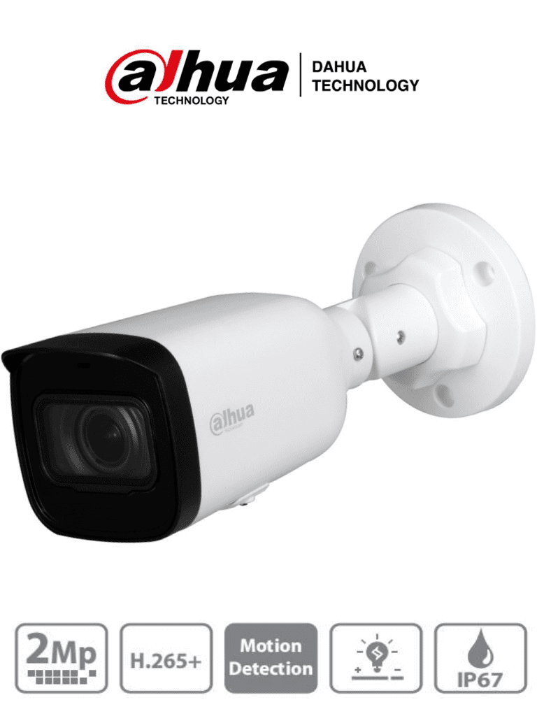 Camara IP Bullet de 2 Megapixeles Lente Motorizado de 2.8 a 12mm H.265+ IR de 50 Mts IP67 PoE Ranura para MicroSD DWDR 3D DR HLC BLC - DH-IPC-HFW1230T1N-ZS
