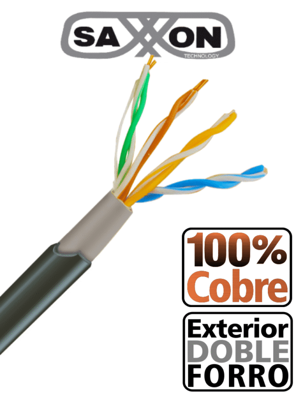 Bobina de Cable UTP Cat5e 100% Cobre 305 Metros Exterior con Doble Forro Color Negro Ideal para Cableado de Redes de Datos y Video - OUTPCAT5ECOPEXT
