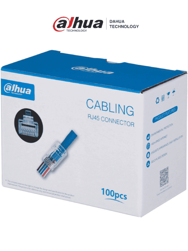 Caja con 100 Plugs Pass through RJ45 Cat5e Chapado de Oro de 15 U" Clasificación de Resistencia al Fuego UL94V-2 - DH-PFM976-531-PT