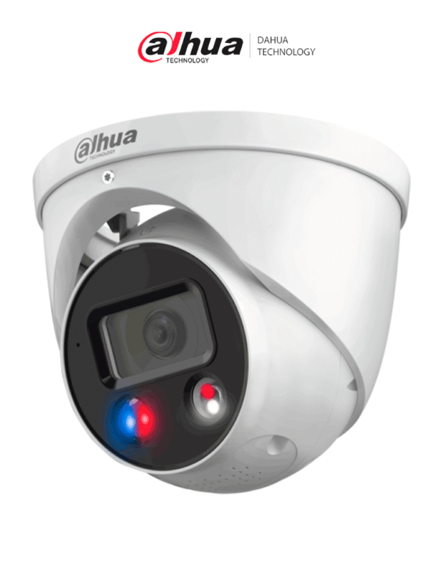 Cámara IP Domo de 8 Megapixeles con Disuasión Activa Iluminador Dual Inteligente TiOC Qucik Pick WizSense Lente de 2.8mm 106 Grados de Apertura 30 Metros de IR y Luz Visible Audio 2 Vías E&S de Alarma - DH-IPC-HDW3849H-AS-PV