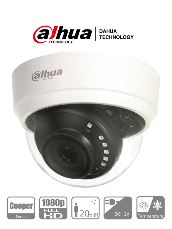 Cámara Domo HDCVI 1080p 103 Grados de Apertura Lente de 2.8mm IR 20 Mts Uso Interior TVI/AHD/CVBS - DH-HAC-D1A21N-0280B