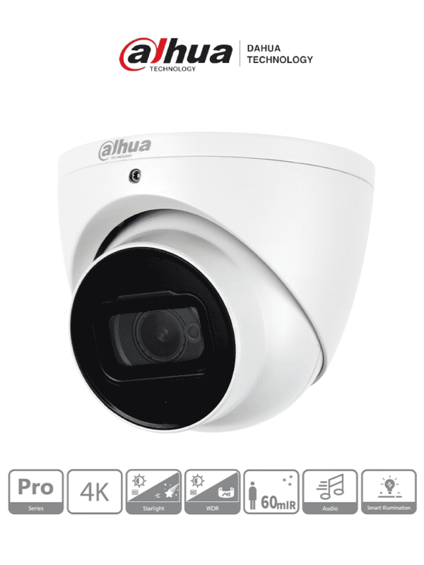 Cámara Domo Eye Ball 4K Starlight de 8MP lente de 2.8mm IR de 50m WDR real 120 dB IP67 Ideal para vigilancia en alta resolución con excelente rendimiento en condiciones de poca luz y protección robusta contra el clima - DH-HAC-HDW2802TN-A