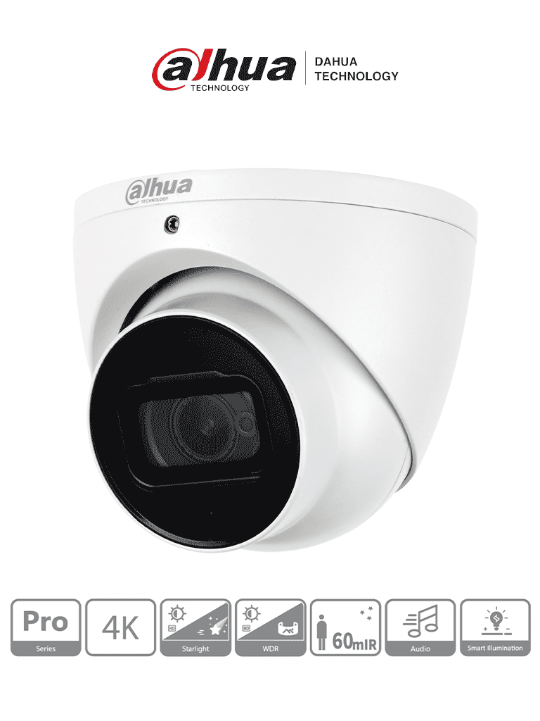 Cámara Domo Eye Ball 4K Starlight de 8MP lente de 2.8mm IR de 50m WDR real 120 dB IP67 Ideal para vigilancia en alta resolución con excelente rendimiento en condiciones de poca luz y protección robusta contra el clima - DH-HAC-HDW2802TN-A