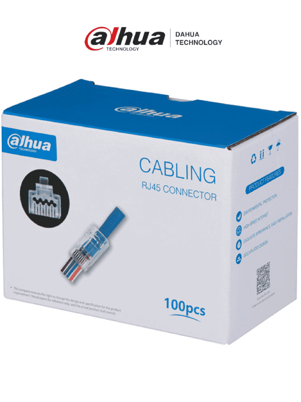 Caja con 100 Plugs Pass through RJ45 Cat6 Chapado de Oro de 15 U" Clasificación de Resistencia al Fuego UL94V-2 - DH-PFM976-631-PT